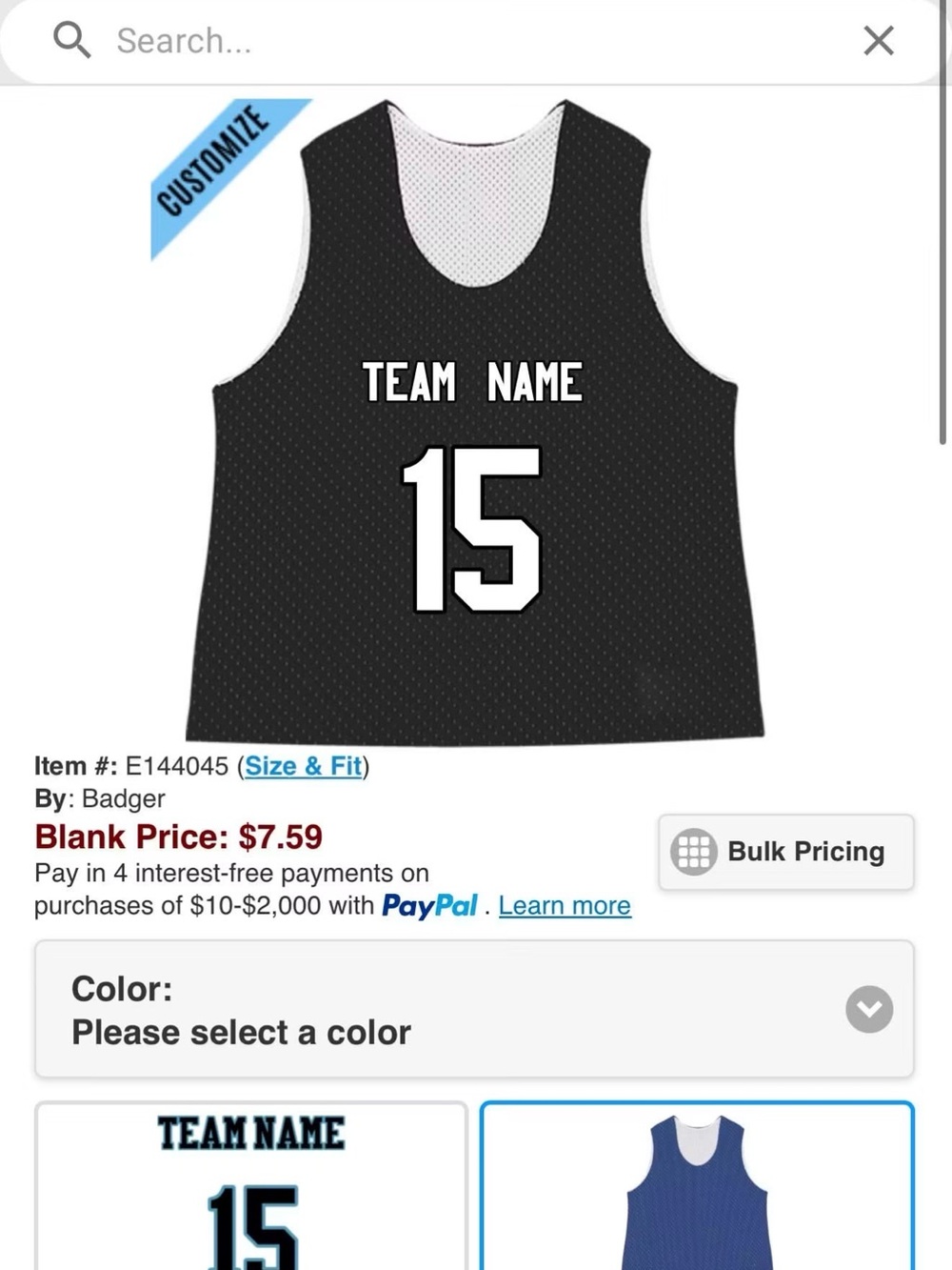 Badger Black Customizable Team Mesh Practice Jersey